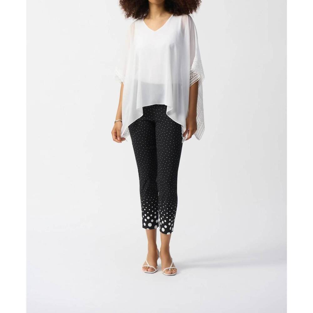 NEW JOSEPH RIBKOFF v-neck lace trim poncho top in vanilla